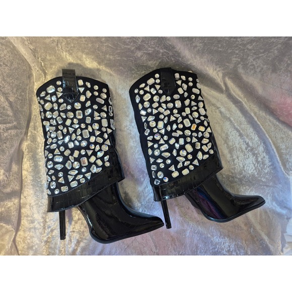 Lauren Lorraine Hana Black Rhinestone Embellished Boots Size 9.5‎ - Picture 3 of 6